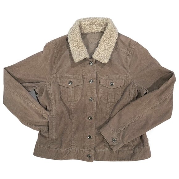 Sonoma Life Style Corduroy Jacket w Faux Fur Collar Tan Beige Size Womens Medium - Picture 1 of 16